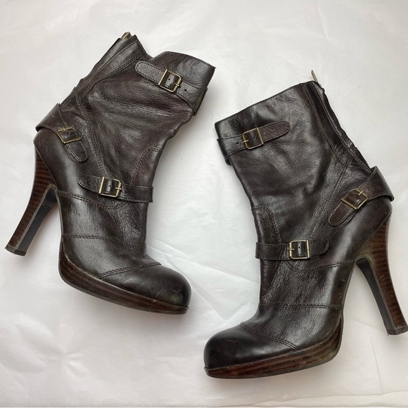 SE BOUTIQUE BY SAM EDELMAN Brown Leather Biker Buckle Boots - Picture 1 of 13